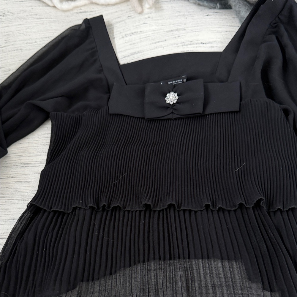 Zara Black Top with Bow Accent